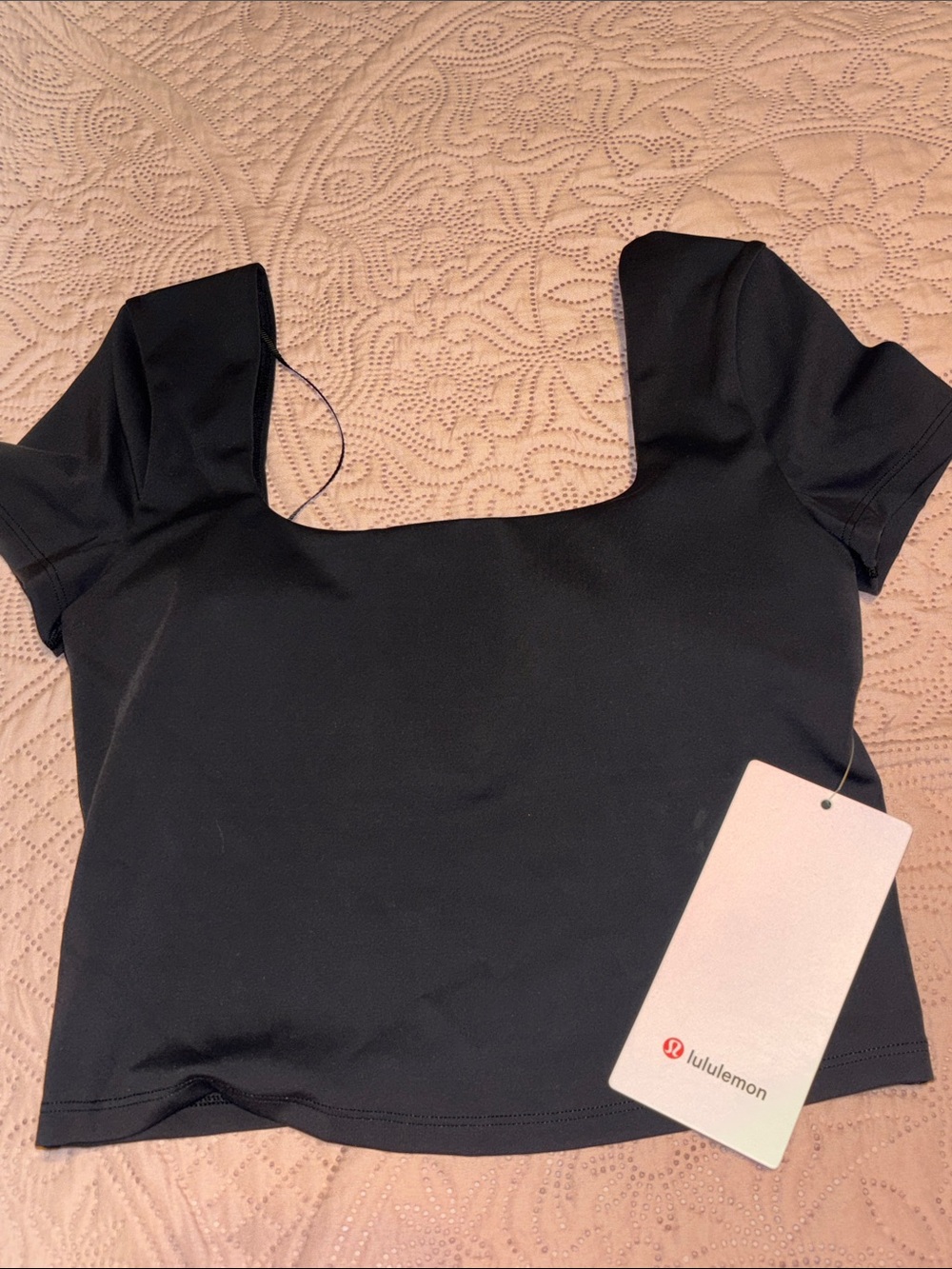 lululemon athletica Black Square Neck Short Sleeve Crop Top